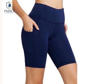 Index Apparel High Waist Solid Color Sporty Yoga <b>Shorts</b> With Pockets Knitted Spandex Polyester Breathable <b>Compression</b> Fit - Product Image 1