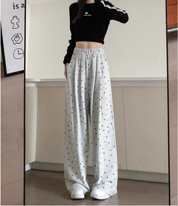 กางเกงลายจุดสีทึบคุณภาพสูงสำหรับผู้หญิง กางเกงทรงหลวมขนาดใหญ่ ทรงตรง ผ้าระบายอากาศได้ดี ยืดหยุ่นได้ - Product Image 3