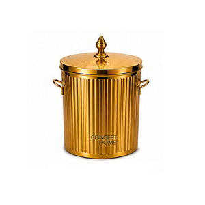 Elegant Gold Cylindrical Metal Storage Bucket with <b>Lid</b> Household Waste <b>Bin</b> Eco-friendly Recycling Customizable - Product Image 1