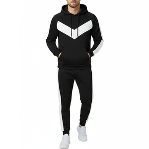 Conjunto Deportivo Clásico para Hombre, Sudadera con Capucha Raglán en Bloques de Color Negro y Blanco, Dos Piezas, Fabricante OEM - Product Image 1