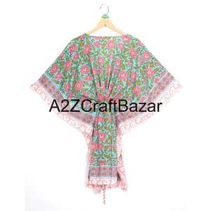 Robe longue bohème hippie en coton tissé à la main avec imprimé floral, style kaftan, pour femme, idéale pour l'été et la plage - Product Image 2