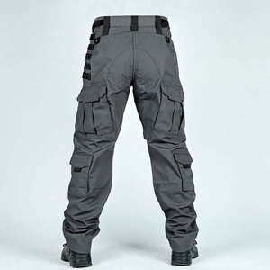 Pantalon cargo gris pour homme, taille haute, plusieurs poches, style vêtements de travail en toile, séchage rapide, pour l'automne - Product Image 3