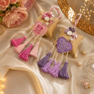 Handmade Big Sis Little Sis Rakhi Tassel, Decorative Rakhi Latkan with Pearl Beads, Crochet Flowers, Crystal Beads, <b>Sister</b> Rakhi - Product Image 2
