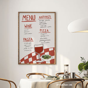 Decoración de pared de cocina de estilo moderno, póster minimalista con menú italiano, vino, aceitunas y patrón de guinga roja, arte en lienzo con marco de madera - Product Image 3