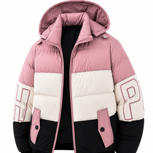 Mens Winter Color Block <b>Zip</b>-<b>Up</b> Puffer <b>Jacket</b> Canvas Plain Dyed Stand Outdoor Windproof Breathable Eco-Friendly Anti-Bacterial - Product Image 1
