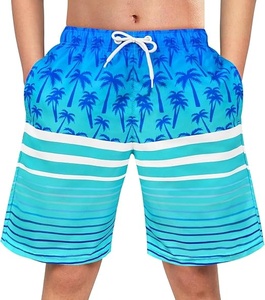 Shorts de bain rayés pour hommes, séchage rapide, taille à cordon, décontractés, style Bermuda, 100% polyester tissé, taille mi-haute, 220g - Product Image 1