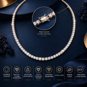 Elegante Collar de Tenis con Diamantes Naturales de 22 Pulgadas |   Joyería Fina de Oro Blanco Sólido de 14K, 0.15CT, 3.5MM, Corte Brillante, Certificado IGI - Product Image 5