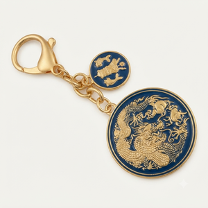Porte-clés de luxe plaqué or, en émail, forme dragon 3D, médaillon rond en métal, fait main, breloque de sac tendance, cadeau souvenir, vente en gros - Product Image 3