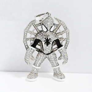 Collar Hip Hop con Colgante de Héroe Araña con Incrustaciones de Diamantes de Moissanita, Acabado en Plata, Oro Rosa y Oro, Joyería de Superhéroe - Product Image 1