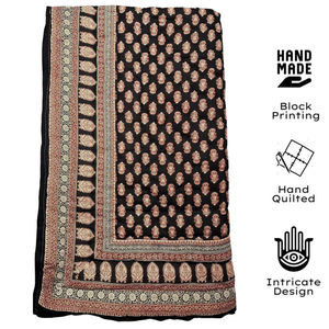 Couvre-lit matelassé en coton noir à motifs floraux, écologique, 300 fils, réversible, design indien traditionnel, fait main, décoration intérieure, taille simple - Product Image 3