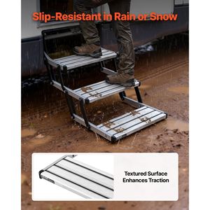 440 Lbs Load Capacity Manual Retractable 3-<b>Step</b> RV Stairs Telescopic Folding Aluminum Alloy Camper Exterior Accessories RVs - Product Image 4
