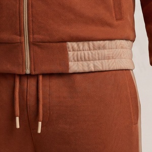 Ensemble de survêtement marron à capuche pour homme, sweat-shirt et pantalon à fermeture éclair intégrale, couleur unie, respirant, en coton, pour l'automne - Product Image 5