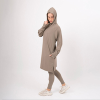 Conjunto de Túnica Larga con Capucha y Pantalones para Mujeres Musulmanas, Ropa Deportiva Modesta, Tejido Elástico Transpirable, Fabricante Mayorista OEM ODM
