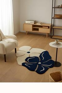 Luxury Hand Tufted High Pile Wool Area Rug Blue Solid Color Modern Non-Slip Latex Backing Custom Home Decor New Year Gift - Product Image 4