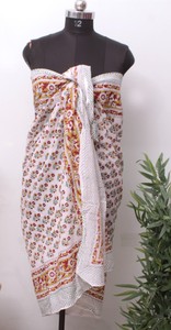 Sarong en coton imprimé à la main |   Sarong de plage en coton indien |   Pareo fait main |   Couverture de plage légère pour l'été - Product Image 2