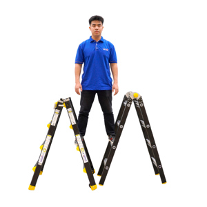 NIKAWA Multi-Purpose Aluminum Folding <b>Ladder</b> 12ft 12 Steps Manual Lock 300lb Capacity Home Use - Product Image 3