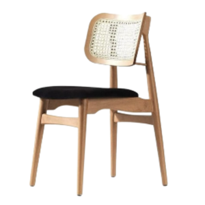 Chaise de salle à manger minimaliste en bois massif avec dossier en corde de rotin tressée et assise rembourrée, chaises de jardin, mobilier d'extérieur pour hôtel et villa - Product Image 1
