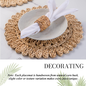 Bonito mantel individual de jacinto de agua natural tejido con diseño floral, estilo bohemio, de paja trenzada, para mesa de cocina, para platos y posavasos. - Product Image 2