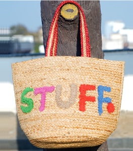 Large Capacity Bohemian Jute Tote <b>Bag</b> Women <b>Initial</b> Embellished Eco-friendly Candy Pattern Customized Size Open DIY Shoulder <b>Bag</b> - Product Image 3
