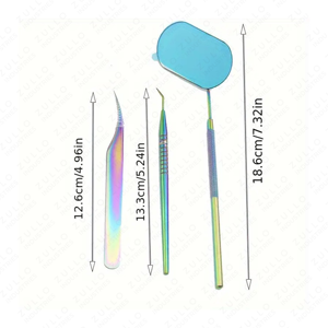 3 Piece Titanium Eyelash Mirror & Tweezers Set High Quality Grafting <b>Tools</b> for Precision Eyelash Extension Applications - Product Image 2