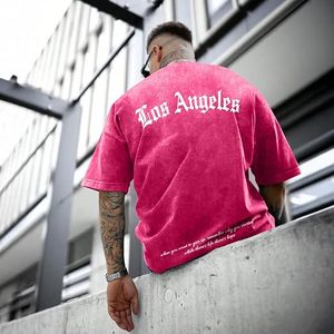 T-shirt graphique vintage oversize Los Angeles pour homme, délavé à l'acide, style streetwear décontracté en coton - Product Image 3