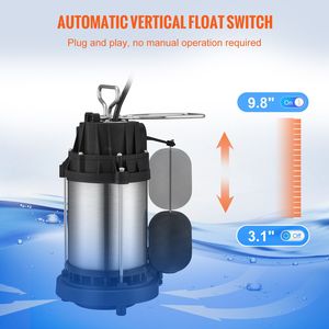 Pompa sommergibile in acciaio inox da 1/2 HP con cavo da 10 m, 3960 GPH, interruttore a galleggiante automatico, scarico NPT da 1 1/2 pollici, per pozzetto a bassa prevalenza - Product Image 5