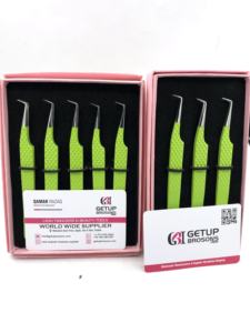 Pince à épiler professionnelle en acier inoxydable pour extensions de cils, pointe diamantée à 90 degrés, revêtement en poudre couleur lime, haute qualité, nouvelle collection - Product Image 2