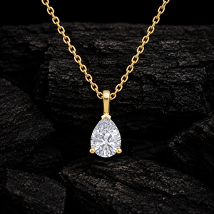 จี้เพชรทรงลูกแพร์เพาะเลี้ยงในห้องปฏิบัติการ ทองคำแท้ 14K แบบโซลิแทร์ ขา V ขนาด 0.30-2.00 กะรัต DEF VVS รับรองโดย IGI ชุบโรเดียม สายยาว 16 นิ้ว - Product Image 1