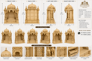 Templo Jagannath Tradicional de Madera de Teca, Estilo de Cúpula Majestuosa Personalizada para el Hogar, Templo de Pooja Duradero con Acabado Natural de Teca Sólida - Product Image 6