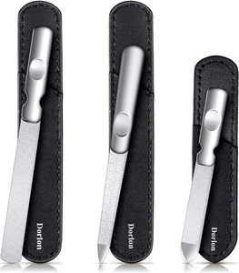 Lime à ongles double face en acier inoxydable avec étui en cuir pour le soin des ongles, design classique, réutilisable, grain 80/100, lime à ongles pour manucure. - Product Image 2