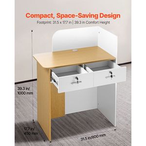 Moderna Scrivania da Reception per Ufficio, 80 cm, Rettangolare con Luce LED Frontale, Bancone con 2 Cassetti e Presa di Corrente - Product Image 3