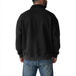 Sweat-shirt en molleton noir pour homme, coupe classique, couleur unie, col rabattu, tricoté, manches longues, vêtement d'automne - Product Image 2