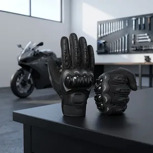 Gants de moto en cuir noir OEM unisexes, gants de conduite à doigts entiers avec sangle de poignet réglable pour la conduite en toutes saisons - Product Image 4