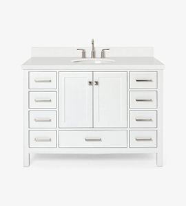 Meuble-lavabo Abigail 49 pouces pour salle de bain, blanc, avec vasque simple et plateau en quartz blanc pur, optionnel, vente en gros, usine du Vietnam - Product Image 1