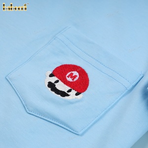 T-shirt bleu de luxe personnalisé en gros, autocollant Mario, ODM OEM fabriqué, 100% coton, manches longues, décontracté, pour bébés garçons, OEKO-TEX - Product Image 3