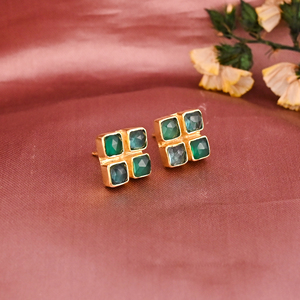 Pendientes de Apatita Hidro y Ónix Verde, Modernos y Minimalistas para Mujer |   Latón Chapado en Oro - Product Image 2