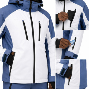 Ensemble veste et pantalon de ski imperméable pour homme personnalisé, blanc, bleu, noir, combinaison de snowboard d'hiver, coupe-vent - Product Image 5
