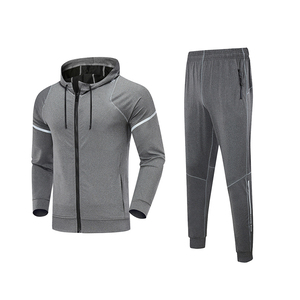 Ensemble de survêtement gris à capuche pour homme, fermeture éclair intégrale, respirant, décontracté, avec poches latérales, coupe classique, pour l'automne - Product Image 4