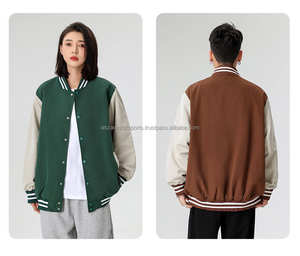 เสื้อแจ็คเก็ตเบสบอลแบบสวมใส่สบายสไตล์วาร์ซิตี้ ปักโลโก้ได้  สำหรับผู้ชายและผู้หญิง สีขาวล้วน  แบบเรียบง่าย สไตล์นักศึกษา - Product Image 4