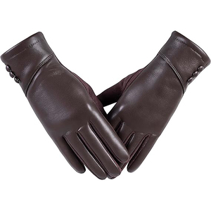 Gants en PU pour femmes, longueur opéra, style rétro, thermiques, hiver, décontractés, compatibles écran tactile, respirants, doublure en laine écologique, marron, pour le cyclisme - Product Image 1