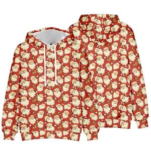 เสื้อฮู้ดไหมพรมแขนยาวสีแดงลายซานตาคลอสสำหรับผู้หญิง ผ้าทอเนื้อแน่น ไม่ยับ มีกระเป๋า สไตล์ฤดูหนาว - Product Image 3