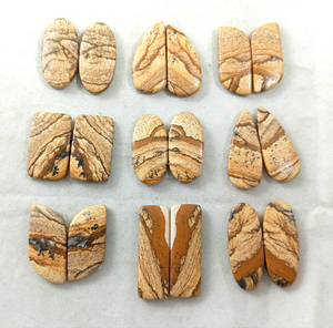 Picture Jasper Natural Cabochon Pair Gemstone with Unique Patterns for <b>Earrings</b> Rings and Premium Handmade Jewelry - Product Image 2