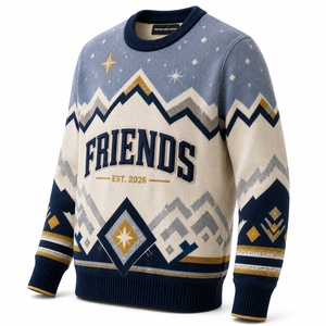 Pull en tricot à col rond pour homme, motif géométrique, pull d'hiver, style preppy, coupe classique - Product Image 5