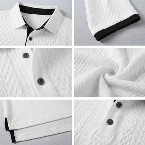 Polo en coton blanc pour homme, manches courtes, tricoté, couleur unie, design décontracté et respirant, avec bordure noire sur le col et les poignets - Product Image 5
