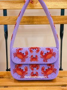 Bolso de Hombro de Lujo Hecho a Mano con Cuentas de Semillas y Diseño de Cangrejo Marino, Bolso de Moda para Mujer Bordado |   Logotipo Personalizado Ecológico y Ligero - Product Image 2