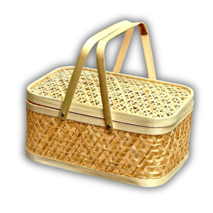 Panier-cadeau en bambou personnalisable, panier à fruits avec couvercle et poignée, artisanat vietnamien fait main - Product Image 1