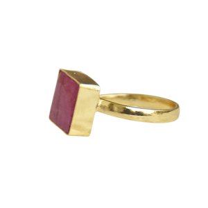 Anillo Clásico Chapado en Oro con Rubí, Engaste Cuadrado, Gema Natural, Joyería Unisex, Piedra de Nacimiento de Julio, Uso Diario - Product Image 2