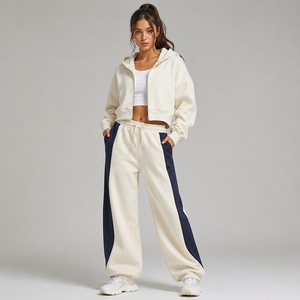 Pantalon de jogging décontracté en molleton pour femme, coupe ample et décontractée, respirant, taille haute, avec cordon de serrage, poches, tissu brossé doux - Product Image 3