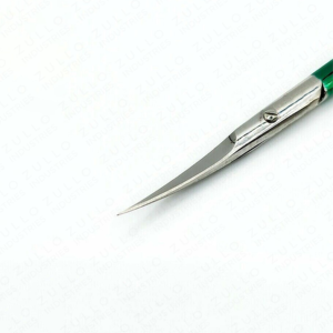 Ciseaux à cuticules professionnels en acier inoxydable argenté avec manche vert, outil de manucure et de soin des ongles, marque privée, vente en gros - Product Image 4