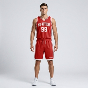 Ensemble short et maillot de basket rouge pour homme MA-ATTIERA, sans manches, vêtements de sport respirants en mesh, uniforme d'équipe, impression par sublimation, OEM - Product Image 1